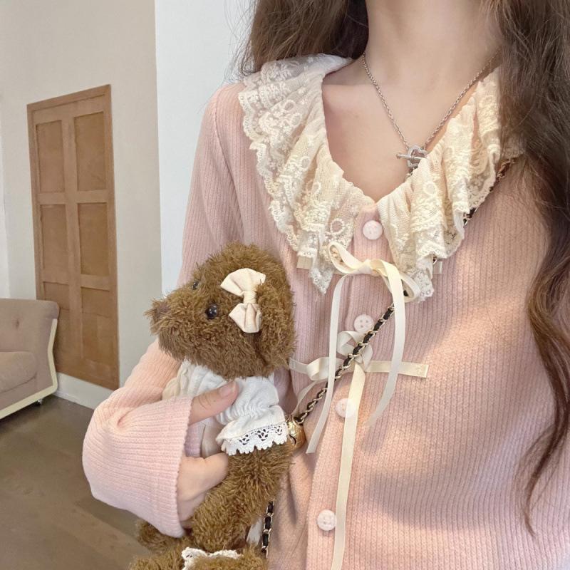 Кружевные кардиганы женские Y2k Kawaii весна осень японские нежные нежные модные длинные рукава мягкие повседневные повседневные