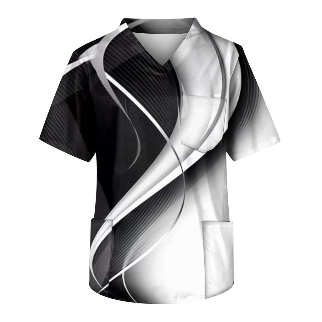 Men's Short Sleeve V Neck Print Chest Pocket Carer Top