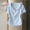 Polo Lapel Exposed Clavicle Short-sleeved T-shirt Women's Summer Slim Short Top