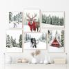 Плакат Зимняя сказка Рождественский стиль Настенное искусство Холст Живопись Принт с оленями Пейзаж Скандинавская настенная картина Декор для гостиной Без рамы