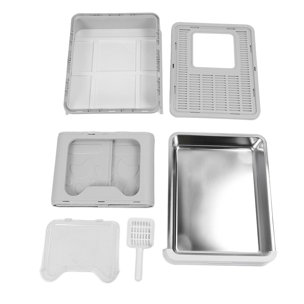 Enclosed Cat Litter Box Stainless Steel Large Drawer Style Odor Proof Anti Splashing Foldable Cat