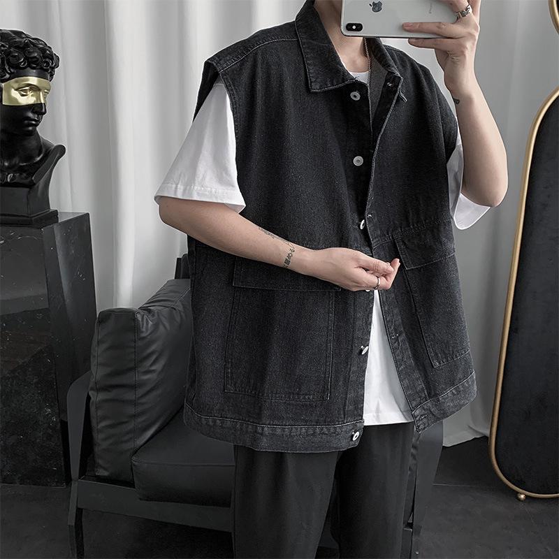 Мужской свободный джинсовый жилет - без рукавов, рабочая одежда в корейском стиле для весны и осени
