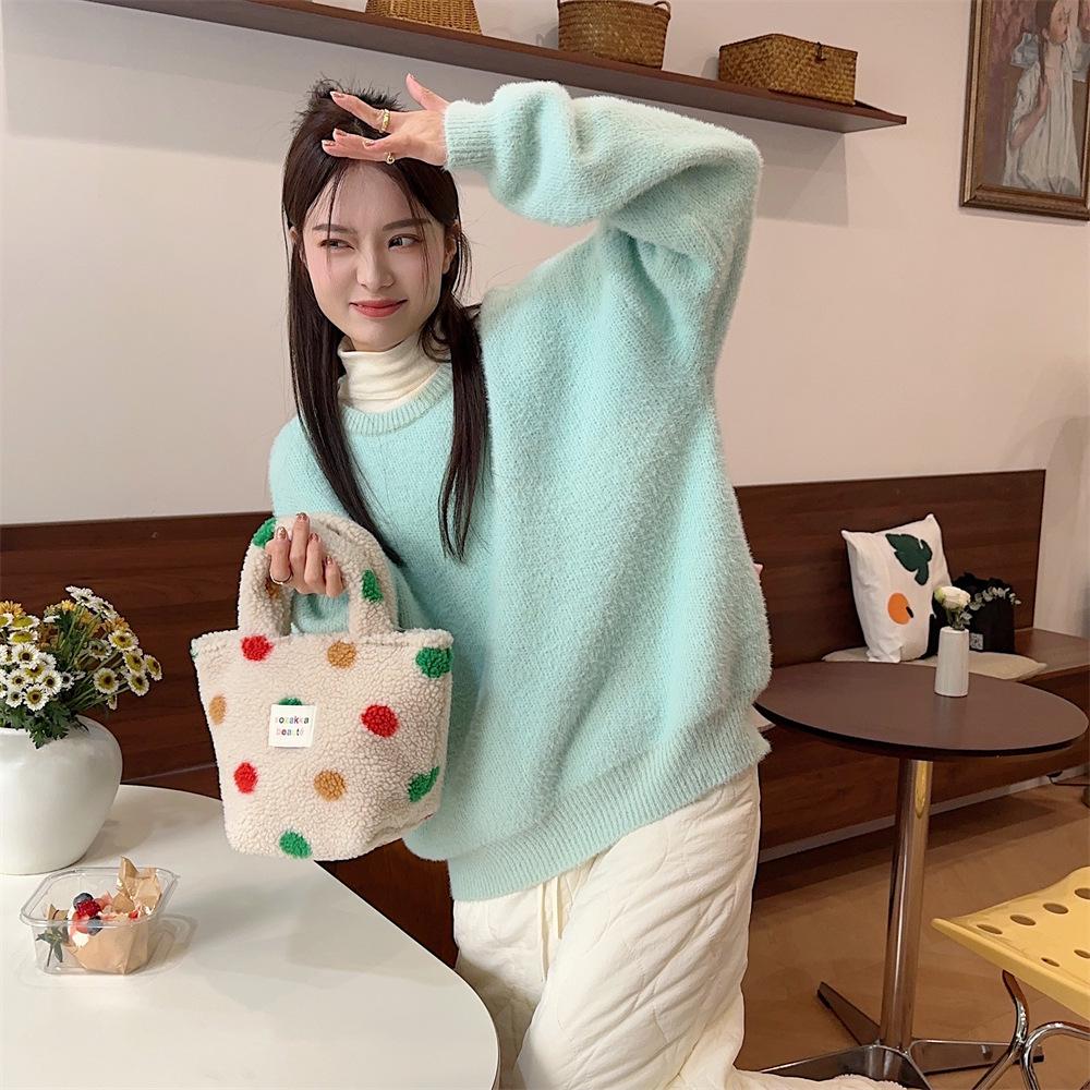 Зимняя мода 2023 Женская плюшевая сумка-тоут в горошек - Милая и стильная для работы или поездок