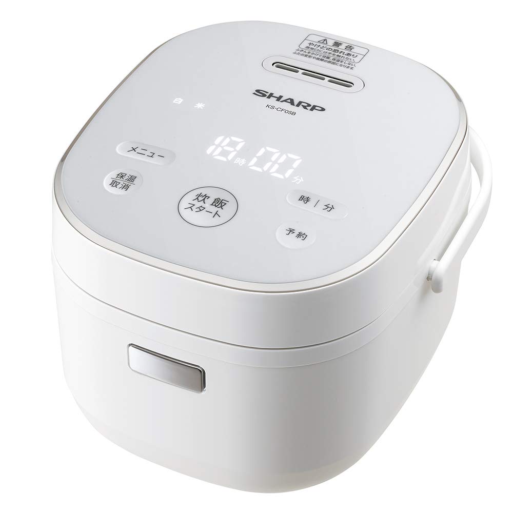 Sharp KS-CF05B-W Rice Cooker, 3-cup capacity, for single-person households, with microcomputer and bread-making functions, white