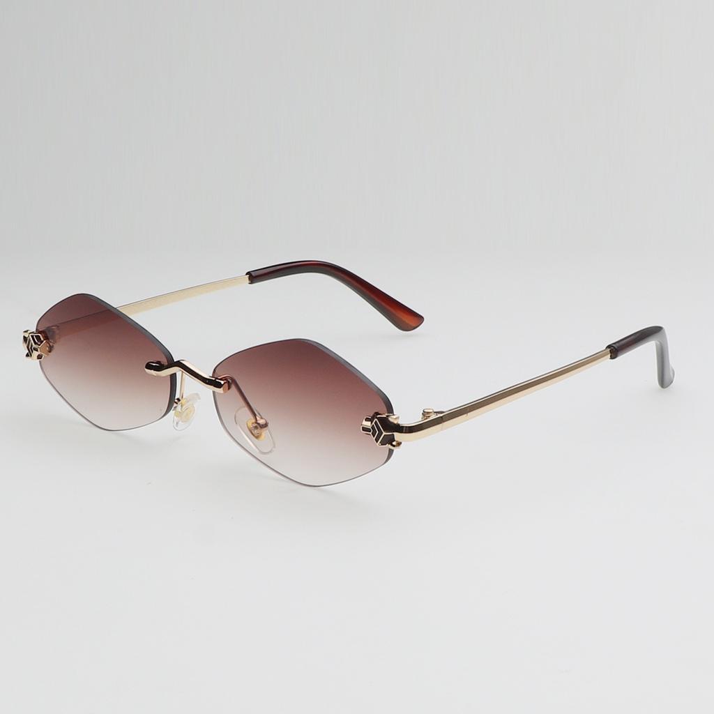 Small Rimless Cheetah Sunglasses Men Women Retro Vintage Travel Eyewear New Trend Diamond Shape UV400 Sun Glasses Google Shades