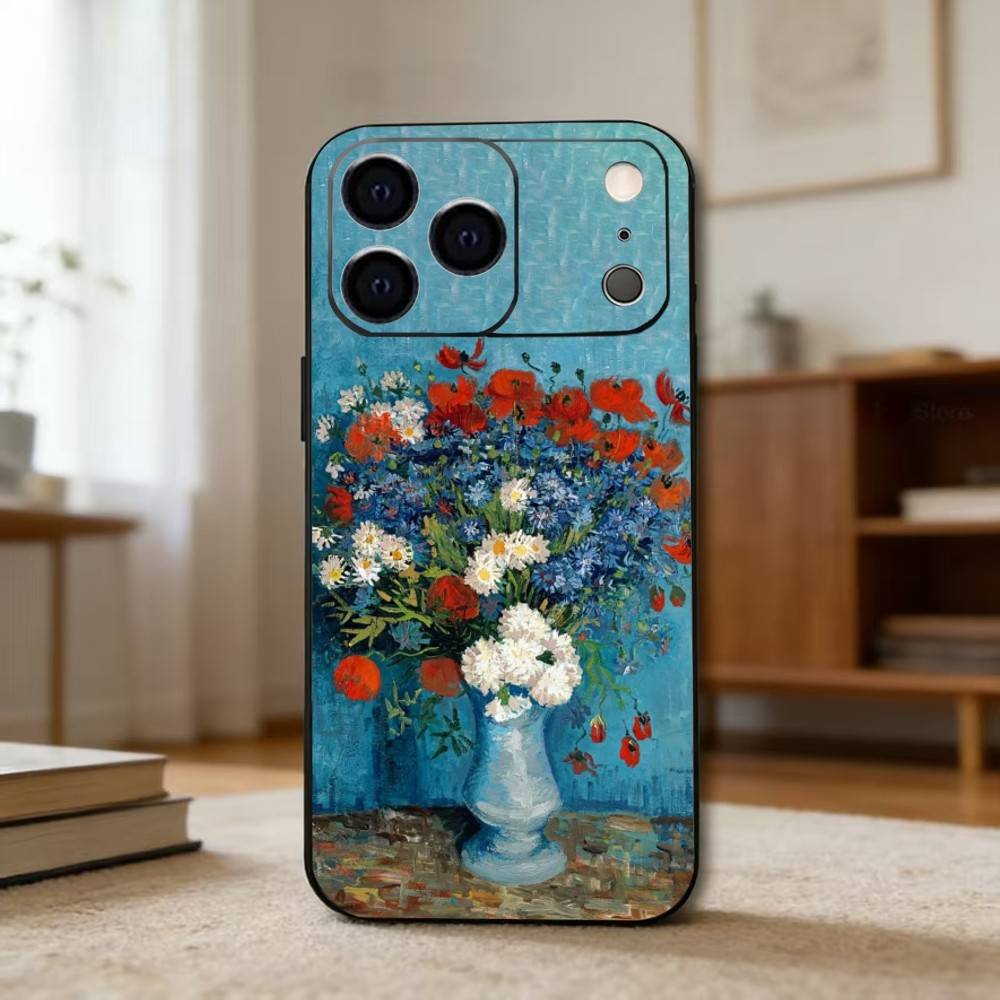 R-Ретро V-Ван G-Гог O-Масляная P-Живопись Чехол для телефона Для iPhone 17,16,15,14,13,12,11 Plus,Pro Max,XS,Мягкий силиконовый Черный чехол
