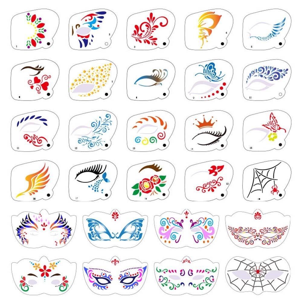 Трафареты для рисования на теле с выемками, множество шаблонов, инструменты для самостоятельного макияжа, шаблоны для вечеринки