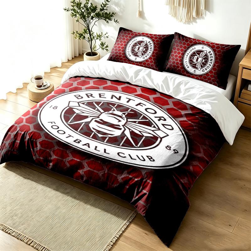 Brentford FC 3pc Duvet Cover Set Simple Modern Bedding Set Wrinkle Resistant Soft Fabric All Season Use a perfect gift