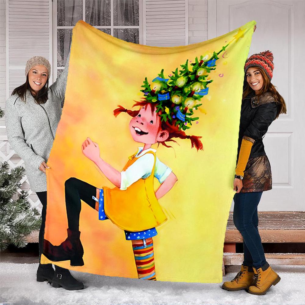 1pc Pippi Longstocking Outdoor Personalized Flannel Blanket, Soft, Lightweight Personalized Flannel Blanket, Digital Printing,