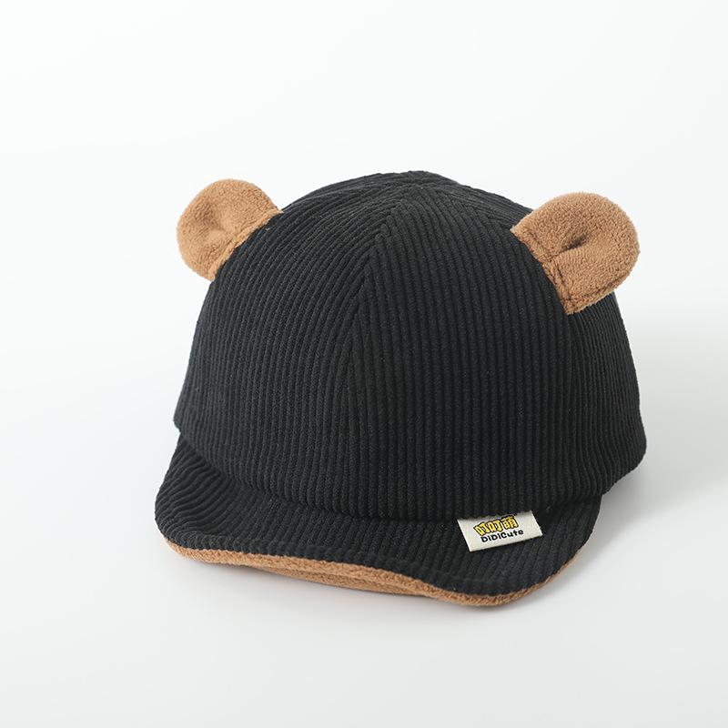 New Corduroy Baby Hat Solid Color Cute Bear Ear Adjustable Baseball Caps Newborn Toddler Boy Girl Sun Hats Winter Spring