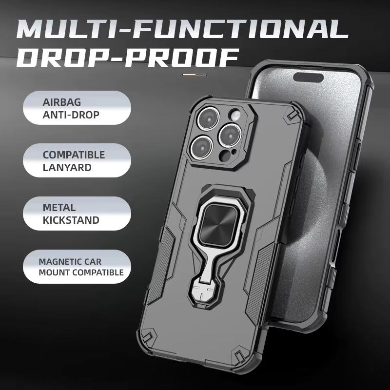 For iPhone 16 15 14 13 Pro Max Phone Case Camera Lens Protect Armor Case For iPhone 14 15 16 Plus 16E Magnetic Ring Holder Cover
