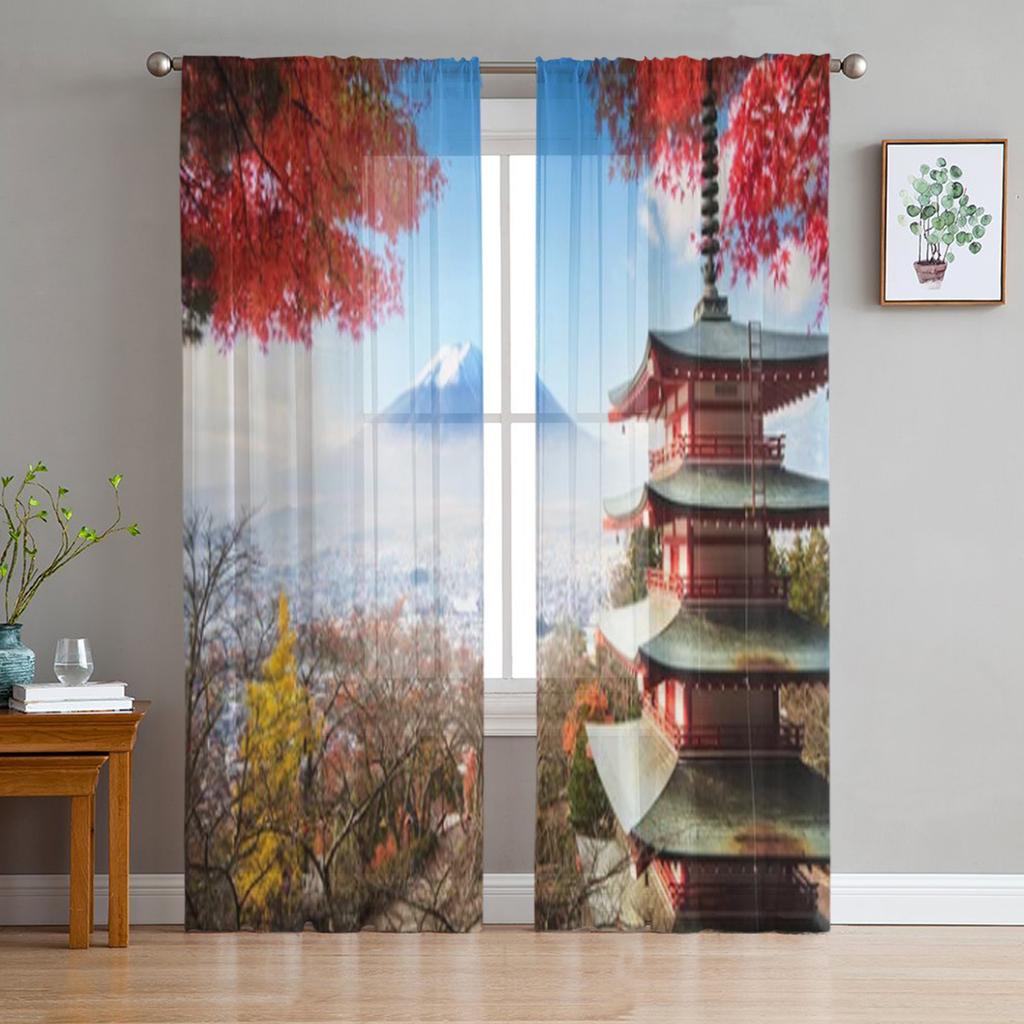 Японские прозрачные шторы с цветением сакуры, японское вишневое дерево, прозрачные шторы для гостиной, тюлевые занавески для окон, спальни, кухни, вуаль, шторы