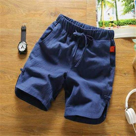 Мужские свободные хлопковые и льняные контрастные летние пляжные шорты