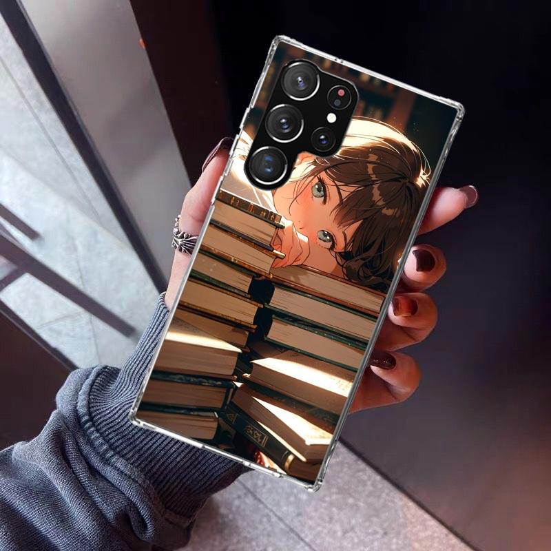 Read Books illustration Reading Phone Case For Samsung Galaxy S23 S24 S25 Edge S26 Ultra S22 + S21 Plus S20 FE Cover Silicone Pr
