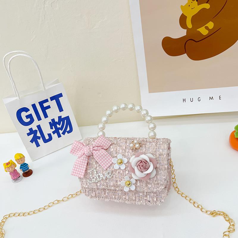 Девочки в стиле принцессы Шерстяная хлопковая сумочка с жемчужными деталями и украшением в виде бабочки на каждый день