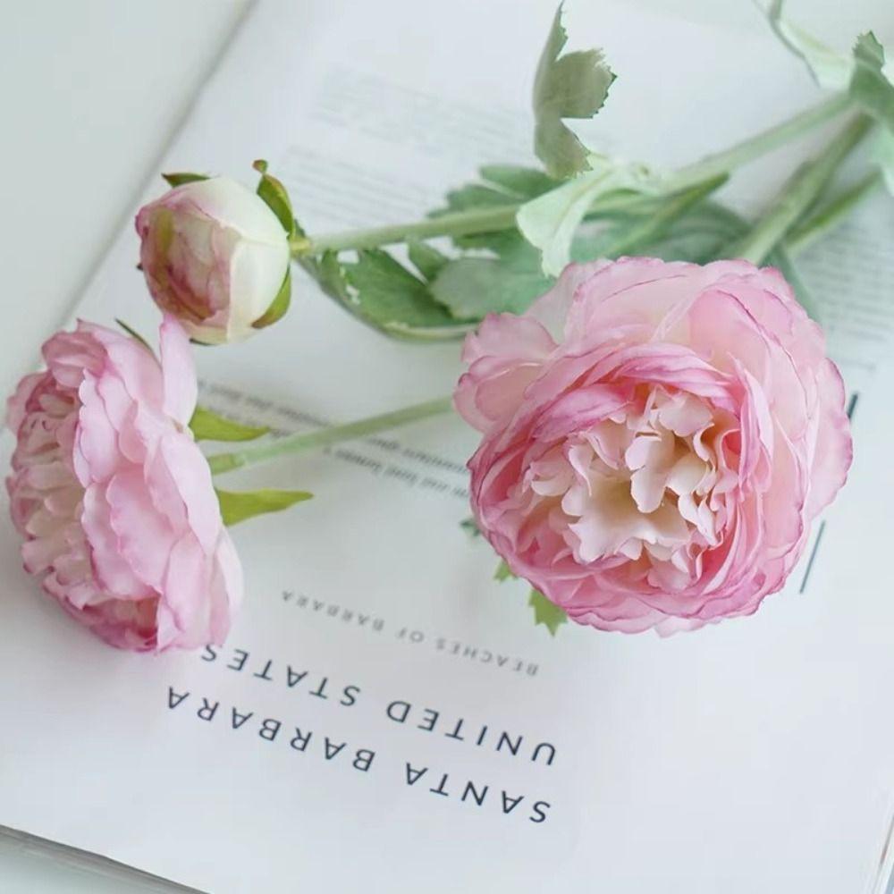 3 головки шелкового букета пионов с одной веткой, имитация цветка, новые искусственные пионы, растения