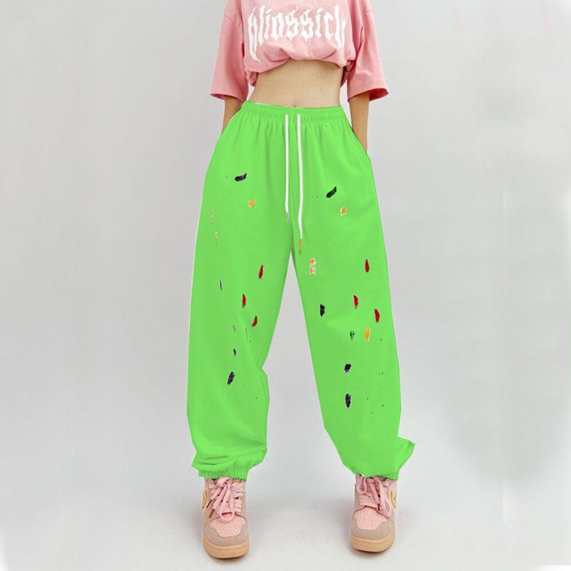 Женские белые спортивные штаны в стиле джаз-хип-хоп с брызгами - Уличные танцы Свободные Повседневные С высокой талией Драпирующиеся С манжетами на щиколотках Джоггеры