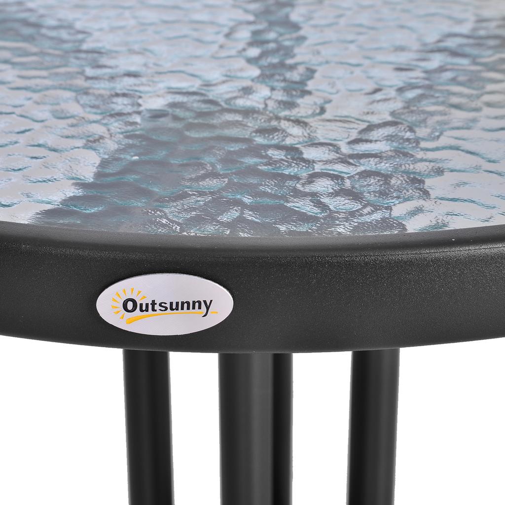 Bistro Coffee Table Outdoor Tempered Glass Top Table Garden Round Dining Table - 60cm Diameter