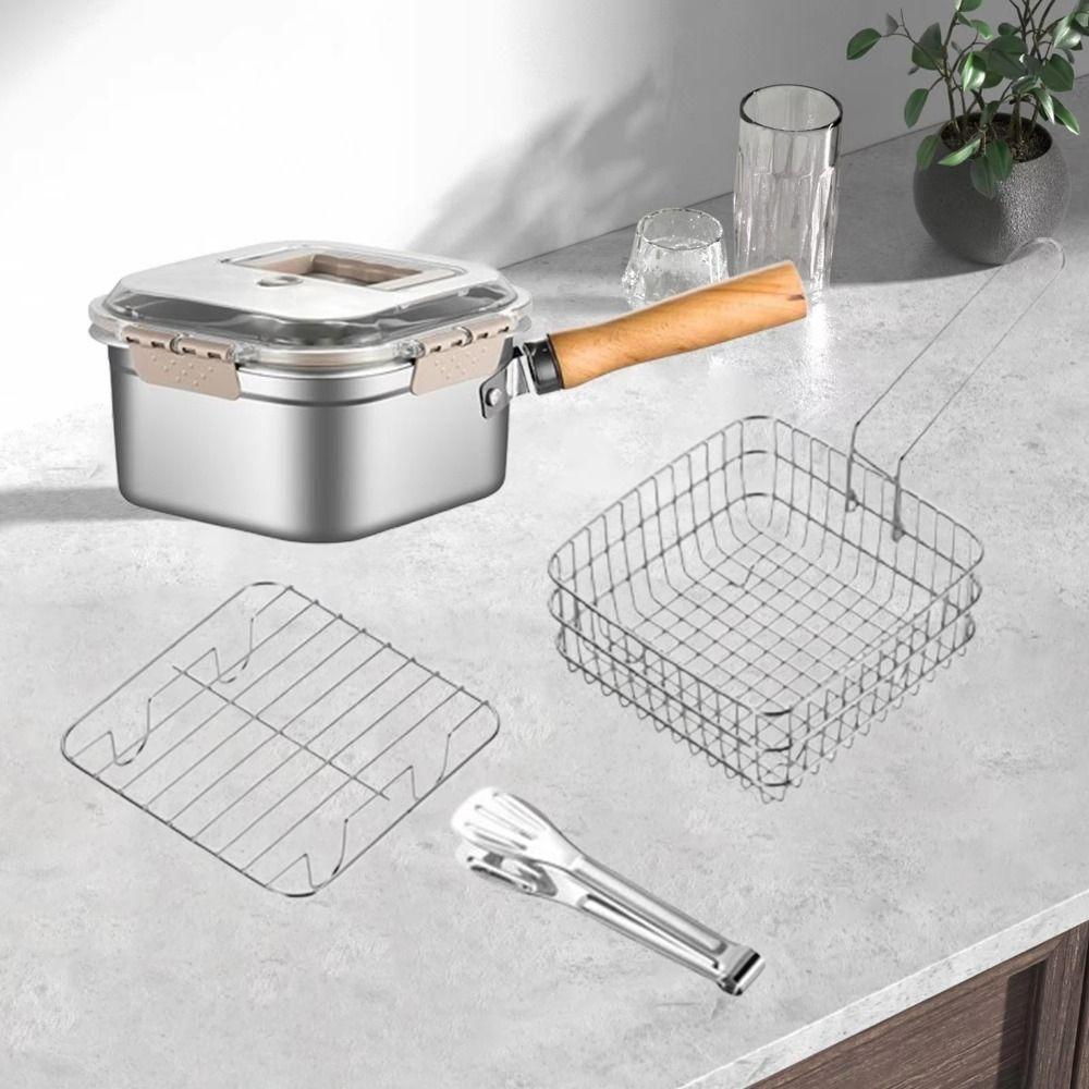 Nonstick Deep Fryer Pot Detachable Handle Camp Food Container Portable French Fries Holder  Outdoor