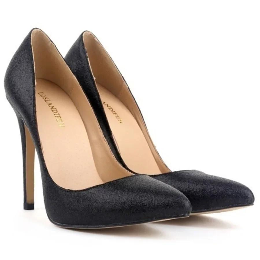 Золотой Серебряный Женские Туфли-лодочки Сексуальные 11 см Тонкий Высокий Каблук Змеиный Острый Носок Шпилька Пайетки Офис Вечеринка Свадебная Обувь Большой Размер