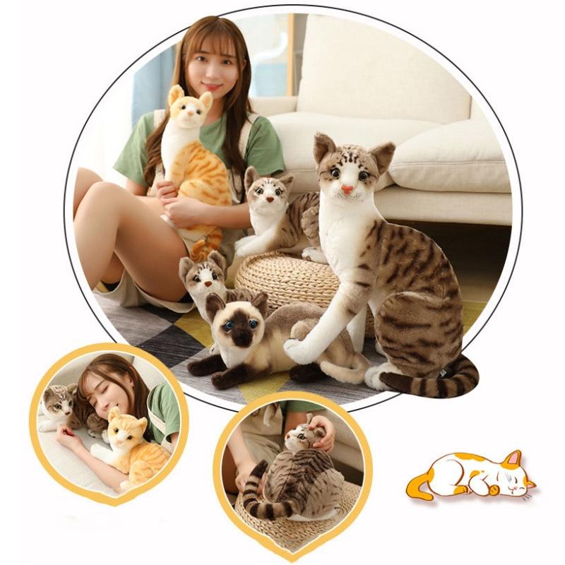 Furry Ragdoll Cat Plush Lifelike Grey White Meow Star Doll