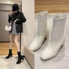 Spring and Autumn New Style Coarse Heel Square Head Martin Boots Internet Red High Heels Elastic Skinny Socks Boots Single Boots