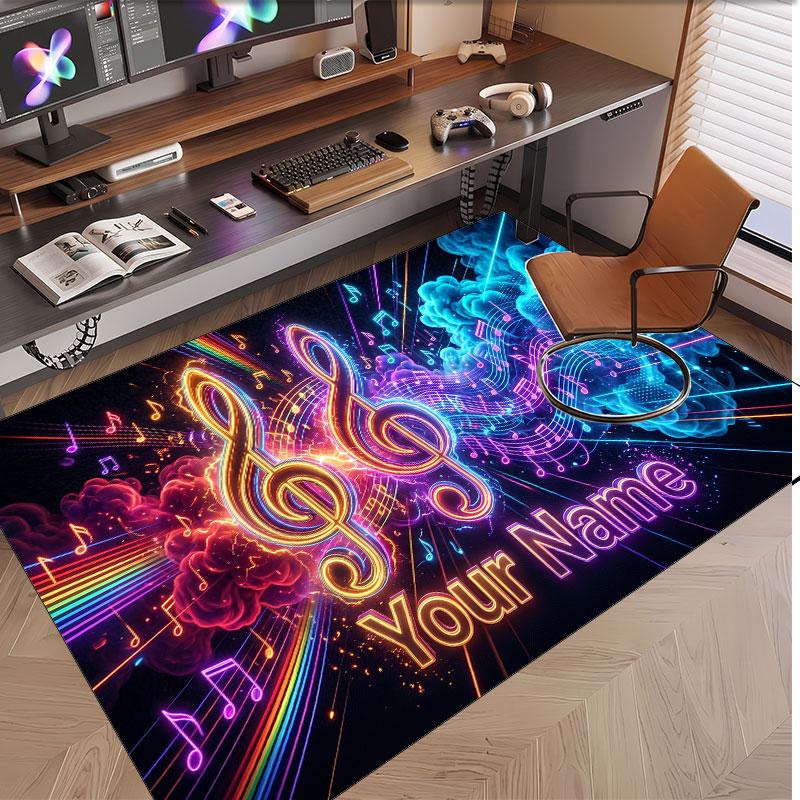 Music General Theme Soft Crystal Velvet Rug Custom Name & Text Print Non Slip Floor Rug for Bedroom Living Room