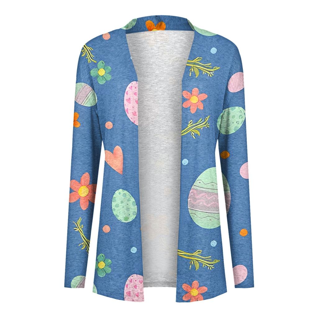 Женский кардиган с пасхальным принтом и длинными рукавами спереди, легкая куртка с принтом