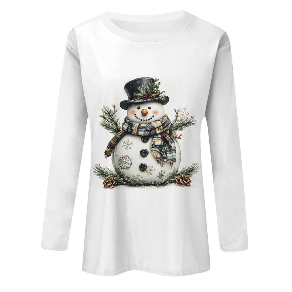 Женская модная повседневная футболка с круглым вырезом и длинным рукавом с принтом, топ