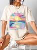 Красочная масляная живопись Дизайн Солнце Пляж Женские футболки Хлопковая повседневная футболка Летняя футболка с круглым вырезом Уличная одежда Мягкие топы оверсайз