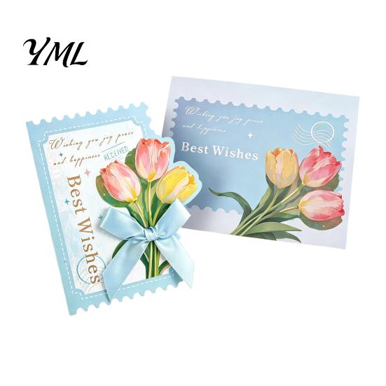 Floral Design Cards Greeting Card with Envelope, Thank You Ribbon Bow, Birthday Best Wishes Note for Wedding, Birthday, Baby Shower, Graduation
