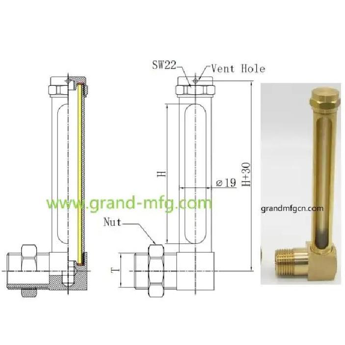 L-80mm Male Thread L-Shape Brass Oil Liquid Level Indicator Gauge for pump