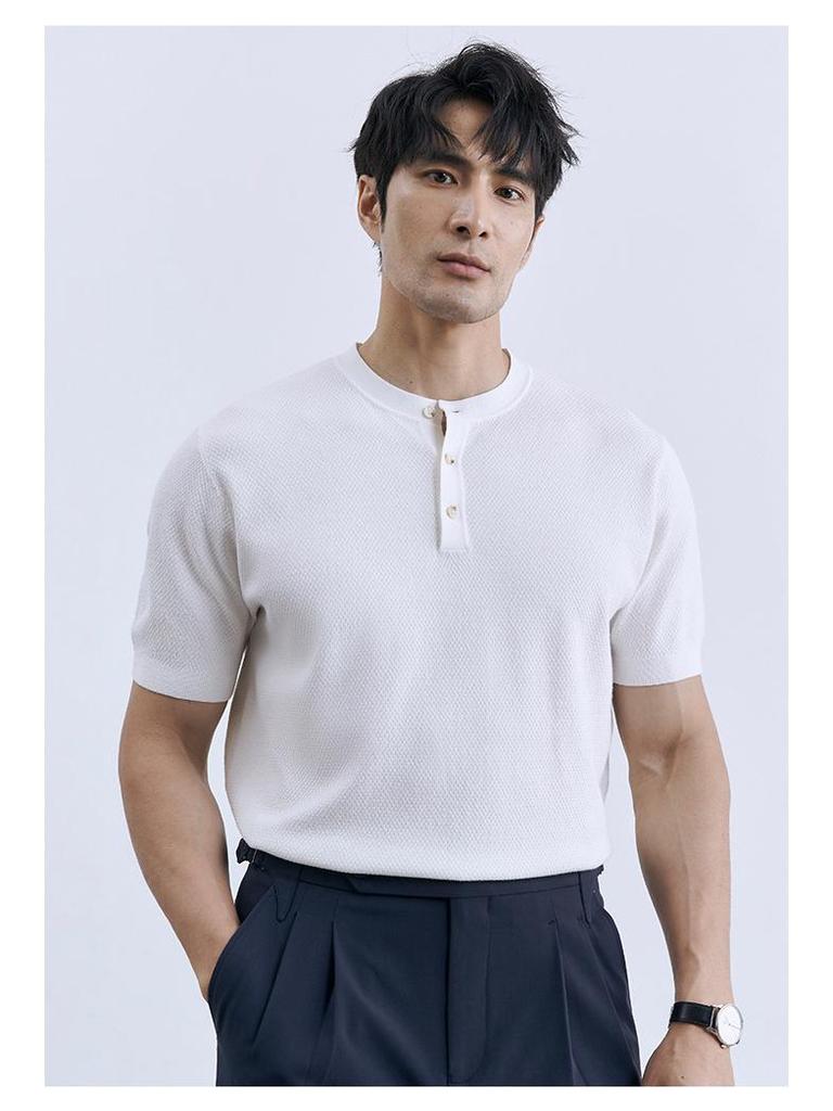 Мужское полосатое поло 2024 года: Трикотажная футболка с коротким рукавом и универсальным круглым вырезом