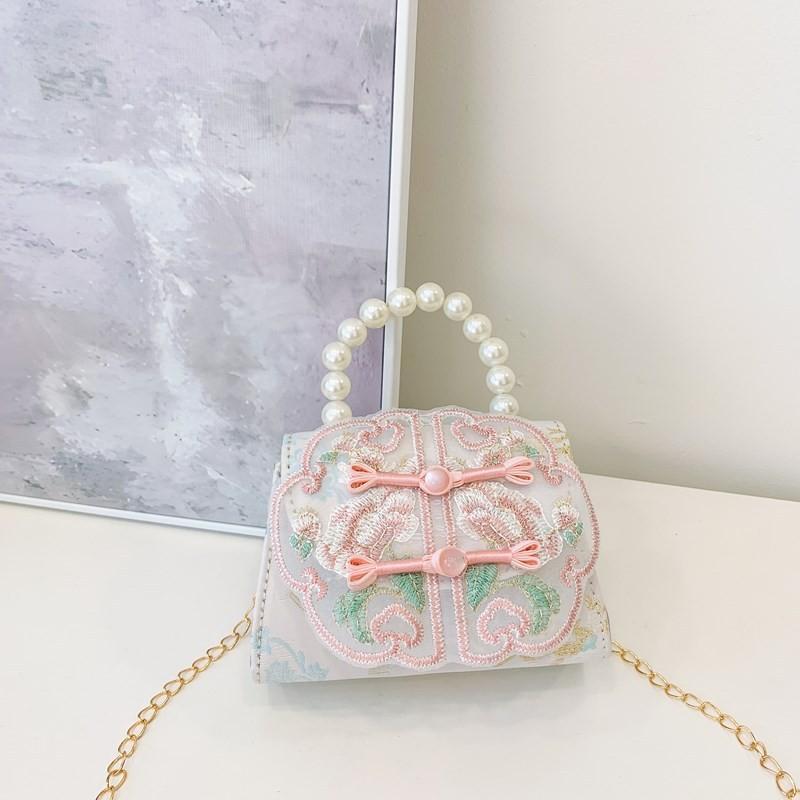 Embroidered Pearl Lace Chain Childrens Crossbody Bag Suitable Daily For