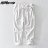 Summer Simple Style Men's Pants Beach Breathable Ramie Cotton Men Trousers Daily Casual Baggy Long Pants Solid Color Drawstring Elastic Waist