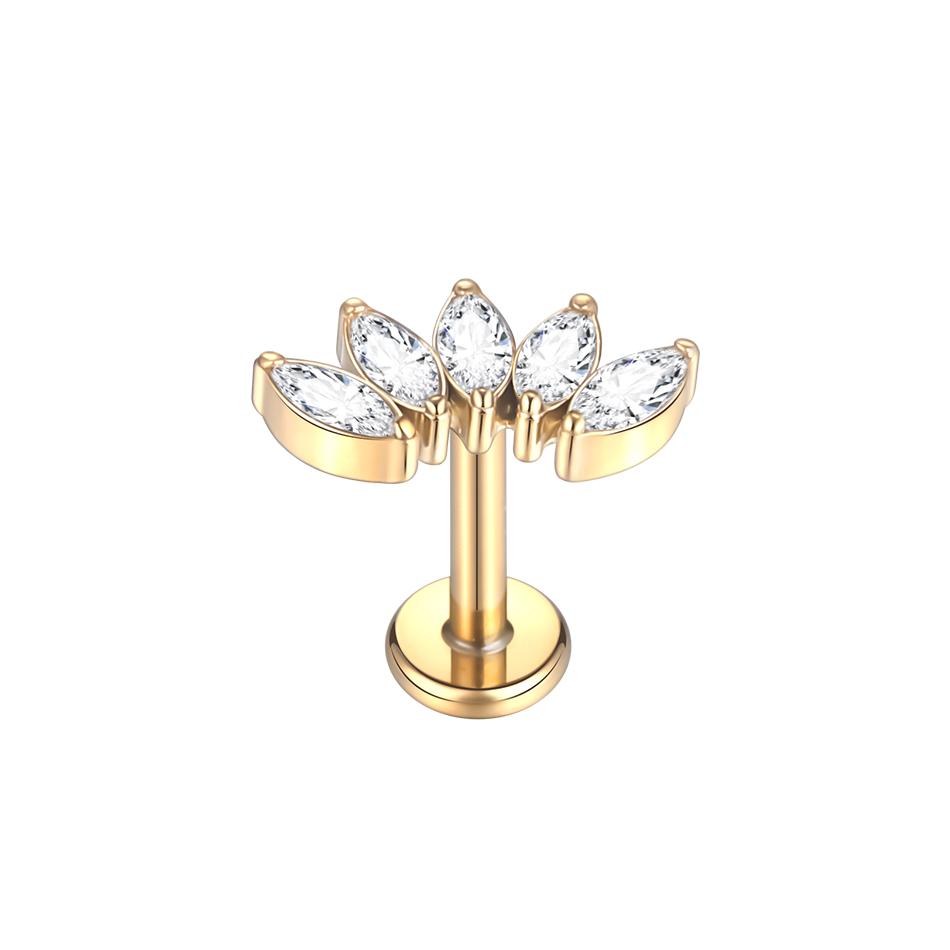 1 шт. Серьга-гвоздик из титана имплантатного качества с цирконием, с внутренней резьбой, Звезда, Лабрет, Пирсинг губы, Монро, Хеликс, Козелок, Пирсинг, Украшение