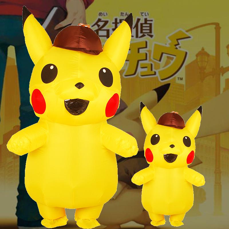 Adult Kids Mascot Detective Pikachu Inflatable Costume Cosplay Dress Halloween