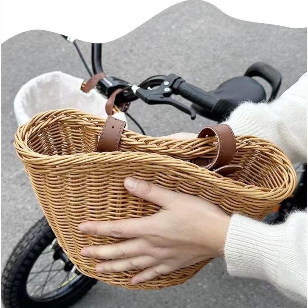 Rattan Woven Bicycle Basket Removable Bike Storage Basket Durable Carrier Bag Kid