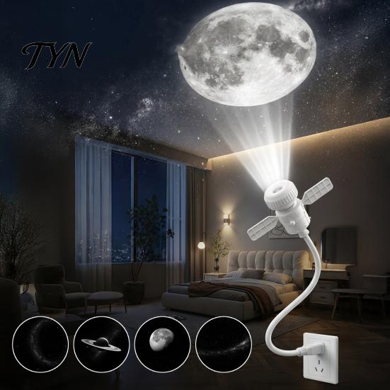 Dynamic Theme Projection Lamp Star Projector Night Light, USB Space Moon for Car Plug-and-Play Party Light Bedroom, Creative Live Stream Background