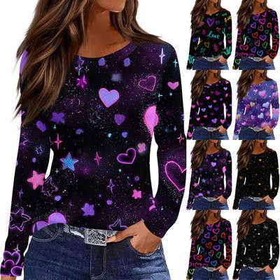Женский модный топ с длинными рукавами и круглым вырезом, с разрезом по низу и принтом в виде сердец ко Дню святого Валентина