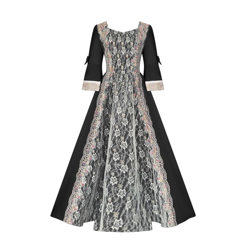 Женская мода Ретро-спектакль Танцевальное представление Кружевное кружевное вечернее платье с расклешенными рукавами