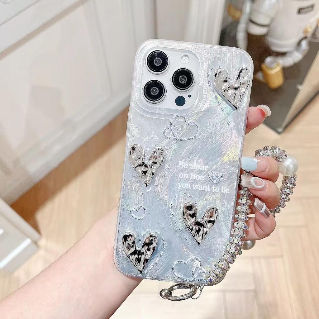 Перо Серебро Подходит для Apple 16PROMAX Складная Любовь Чехол для Мобильного Телефона IphoneXR/13 Браслет Жесткий Защитный Чехол