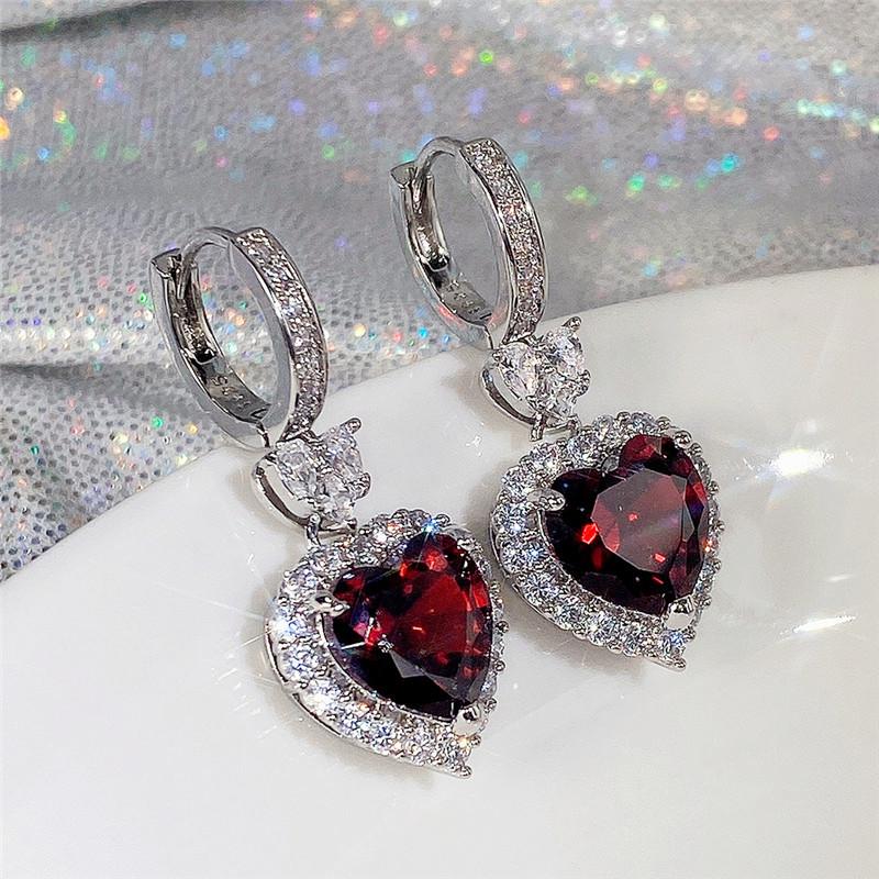 Huitan Blue/Garnet Heart Cubic Zirconia Свадебные серьги для женщин Серьги Eternity Love Аксессуары для помолвки Модные украшения