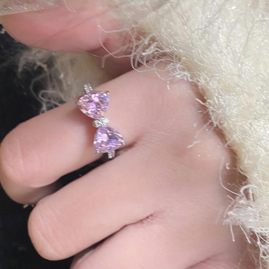 Lady Open Ring Adjustable Pin Cubic Zirconia Bow Shape Smooth Polished Finger Jewelry Daily Prom Party Knuckle Ring