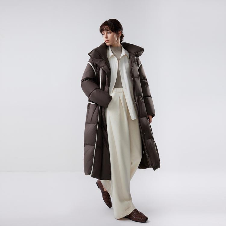 ELLE French Melange Vintage Textured Casual Loose Hooded Long Sleeve Puffer Jacket Women outerwear EY52075
