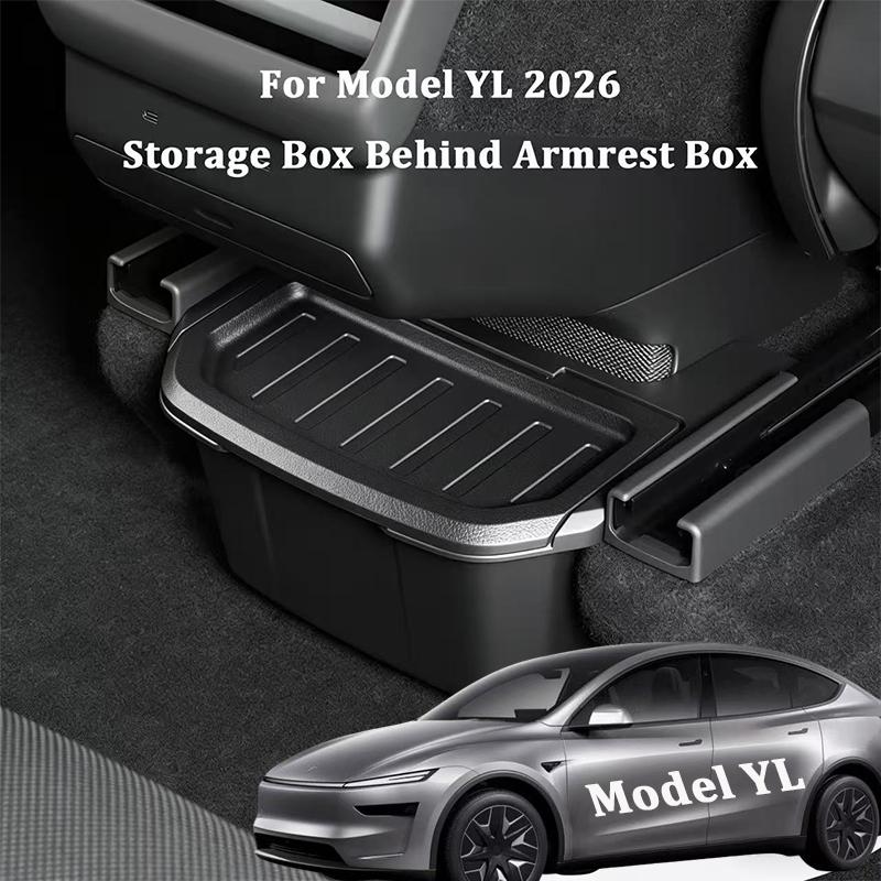 Armrest Rear Storage Box For Tesla Model YL 6-Seats 2026 TPE Center Console Under Air Vent Storage Case Trash Can Organizer Tray