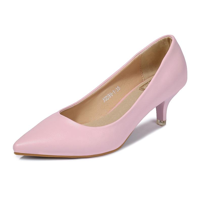 Женские элегантные черные туфли на среднем каблуке, остроносые шпильки, верх из искусственной кожи, резиновая подошва, легкие - размер 35-43