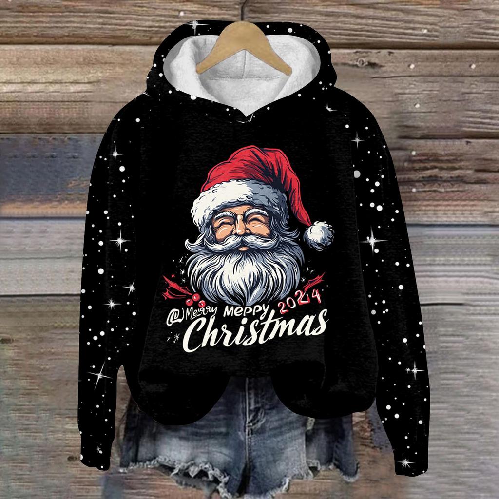 Женская модная толстовка с капюшоном и глубокими рукавами с рождественским принтом