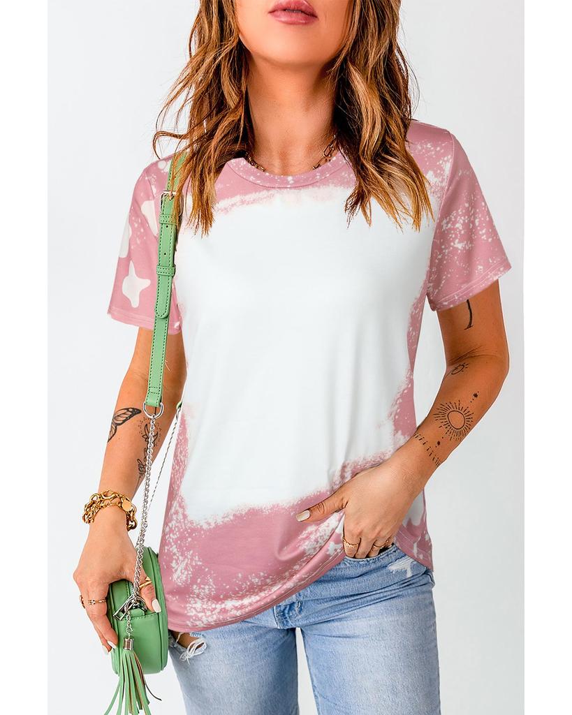 Azura Exchange Pink Tie Dye Color Bleached Short Sleeve T Shirt