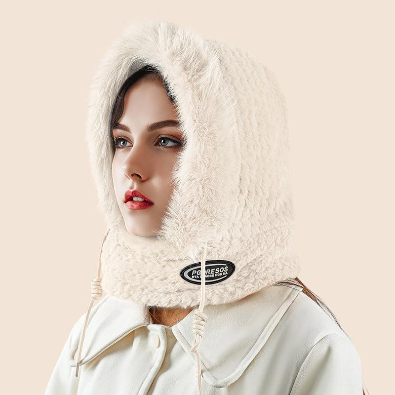 New windproof autumn and winter cycling warm ear protection headgear women's outdoor integrated pullover hat plush scarf hat men